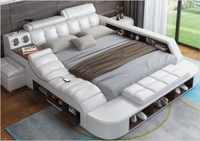 Lit intelligent technologique pour chambre principale, moderne, simple, multifonctionnel, double, king-size, nouveau, avec massage, rangement et projecteur, en tissu