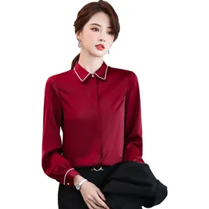 Großhändler Mode Patchwork Turn-Down Kragen Hemd Frauen Langarm Bogen Bluse Büro Damen formell Loose Plus Size Tops