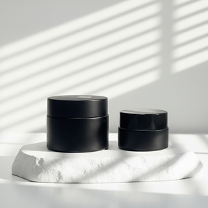 Refillable Matte Black <b>Glass</b> Cosmetic & Perfume <b>Jars</b> 5g-100g with Custom Logo and Black <b>Lid</b> - Product Image 3
