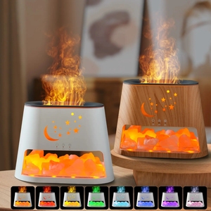 Difusor de Aroma de llama de grano de madera humidificador de piedra de sal de cristal difusor de aromaterapia de 260ml con luz nocturna colorida para el hogar - Product Image 2