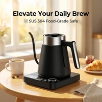 Bouilloire Électrique à Ébullition Rapide 1350W 1L Noire Mate Col de Cygne avec Affichage LED en Acier Inoxydable 304 pour Café à Verser