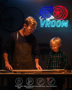 VROOM Enseigne au néon pour amoureux de la voiture Applique murale LED avec design turbo et pneu, alimenté par USB, décor de <span class=keywords><strong>garage</strong></span> à intensité variable pour Man Cave - Product Image 6