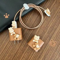 Oso DIY lindo dibujos animados funda de cargador de silicona para Apple iPhone cabeza cubierta 18W 20W 3D cargador Cable Protector casos organización