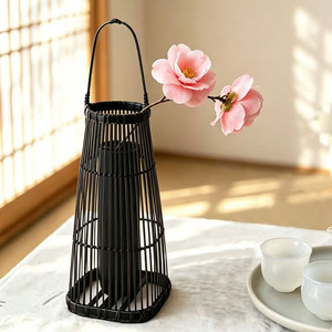 Bamboo Woven Tabletop Vase Handmade Asian Zen Style Decorative Flower Basket For Tea Ceremony Home Dcor - Product Image 2