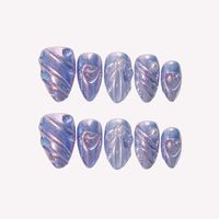 Ongles en acrylique à presser, motif sirène bleu-violet, spirale 3D, coquillage en relief, cœur perlé, personnalisables pour séances photo et fêtes