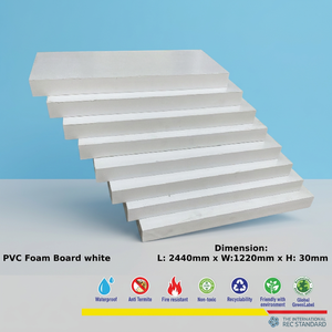 แผ่นโฟม WPC PVC สีขาวพีมา หนา 30 มม. ความหนาแน่น 0.6 กรัม/ซม.³ สำหรับทำเฟอร์นิเจอร์  งานตกแต่งครัว  งานปิดผิว  รหัส HS 392112 - Product Image 1