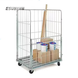 Entrepôt <span class=keywords><strong>treillis</strong></span> <span class=keywords><strong>métallique</strong></span> galvanisé durable démontable 4 côtés rouleau <span class=keywords><strong>jumbo</strong></span> conteneur de transport sur roues - Product Image 1