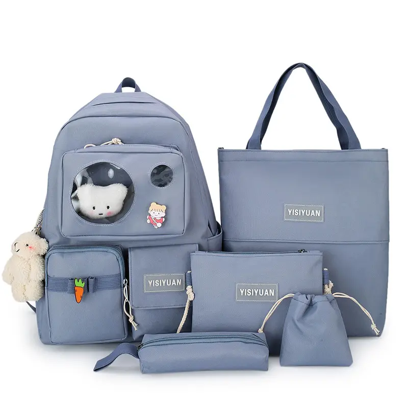 Sıcak satış moda seyahat okul çantası kız öğrenci 5 adet sevimli kolej sırt çantası seti okul çantası s kızlar için