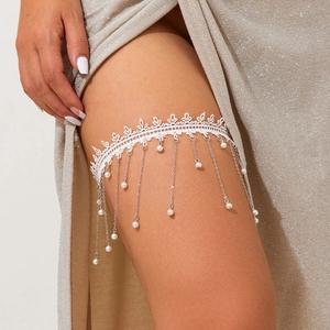 Chaîne de jambe élégante en imitation perle avec pompon pour femmes, bande élastique, <span class=keywords><strong>jarretière</strong></span>, bijoux de corps, accessoires de <span class=keywords><strong>mariage</strong></span>, cadeaux (BDJ006) - Product Image 1