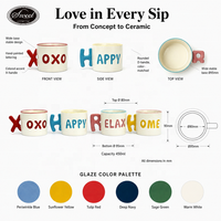 Tasse à café en céramique avec poignée en lettres 3D SWT, impression XOXO, logo personnalisé, vente en gros, Saint-Valentin