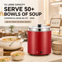 Chauffe-soupe commercial 11L électrique en acier inoxydable 304 avec pot intérieur amovible, chauffage à sec pour buffet, couvercle rabattable, 220V 500W, pour hôtels et traiteurs