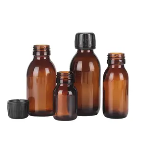 Hot selling kleine brede mond leeg amber farmaceutische medische glas boston ronde fles met witte plastic deksels