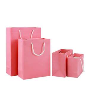 Sacs en papier personnalisés de luxe imprimés avec feuille d'or rose, finition texturée de haute qualité, sac de shopping rose avec ruban rose - Product Image 3