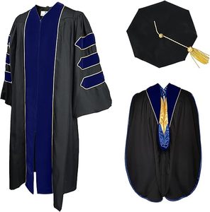 Ensemble de toge de doctorat unisexe avec capuche en velours doux et passepoil doré 100 % polyester – Tenue académique universitaire confortable pour l'école - Product Image 1