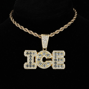 Hip Hop Icy Bling Collier Bijoux Hommes Iced Out Plaqué Or Strass Diamant ICE Lettres Pendentif Avec Chaîne À Maillons De Tennis - Product Image 4