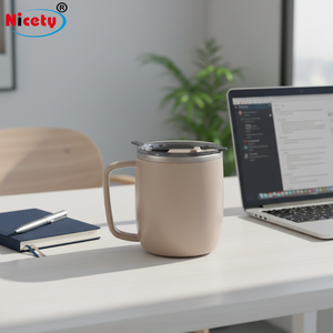 Taza de Titanio con Tapa y Asa, Taza Portátil para Café y Té, para Oficina, Aire Libre y Camping, Blanca y Marrón - Product Image 1