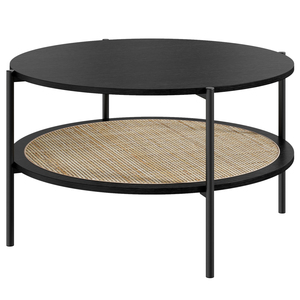 Nhà Máy Trực Tiếp Hiện Đại 2 Tier Đen Gỗ Vòng Bàn Cà Phê Với Mây Kệ - Product Image 1