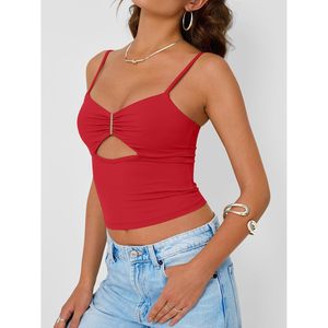 เสื้อครอปท็อปสายเดี่ยวสีแดงสำหรับผู้หญิง FOXA แบบเว้าหลัง เอวสูง ระบายอากาศได้ดี ผ้าถัก เหมาะสำหรับใส่ไปเที่ยวทะเลหรือปาร์ตี้ช่วงฤดูร้อน - Product Image 3