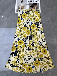 Summer New High Waist Women's Printed Floral Medium <strong>Length</strong> <strong>Full</strong> Flare Beach Wear Exclusive Print Breathable <strong>Skirt</strong> - Product Image 3