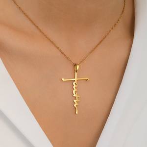 Joyería Religiosa, Colgante de Cruz de Jesús en Acero Inoxidable con Baño de Oro de 18k, Resistente al Agua, con Grabado de Letras, Collar con Colgante de Cruz de Fe - Product Image 3