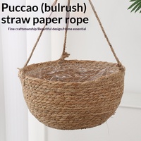Keranjang Gantung Dinding dari Anyaman Cattail untuk Pot Bunga Tanaman Balkon dengan Tali Kapas