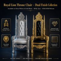 Fauteuil Trône Royal de Luxe Lion Baroque à Dossier Haut, Argent et Or, pour Mariages et Événements, Vente en Gros Direct Usine