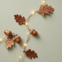 Guirlande lumineuse N-CONCEPT en tissu cuivré motif feuille de chêne, 1,8 m, alimentée par piles, LED blanc chaud, pour décoration intérieure et table de fête
