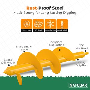 NAFOGAR Garden <strong>Auger</strong> <strong>Drill</strong> <strong>Bit</strong> Planting 1.6x16.5 3.5x16 Painted Finish 3/8 Inch Hex Drive for Spiral - Product Image 4