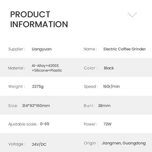 Al-hợp kim cơ thể 420 thép không gỉ hình nón Burr tự động 110V 220V 72W 160 rpm điện máy xay cà phê - Product Image 5