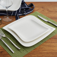 Assiette carrée en porcelaine, série Corner, compatible micro-ondes, design nordique minimaliste, assiette à soupe, assiette à pâtes pour hôtel