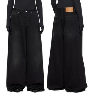 High Quality Street Wear Loose Fit <b>Button</b> <b>Fly</b> 100% Cotton Denim Trousers Black Baggy <b>Jeans</b> for Men - Product Image 1