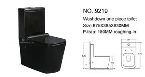 Toilettes sanitaires modernes, toilettes une pièce carrées et évier sur pied, ensemble de toilettes en céramique noire - Product Image 4