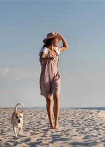 Fascinant Doux Bio Lin Ample Barboteuse Courte Avec Poches & Réglable Sangle Fine Charmant Vêtements De Plage Robe D'été - Product Image 4