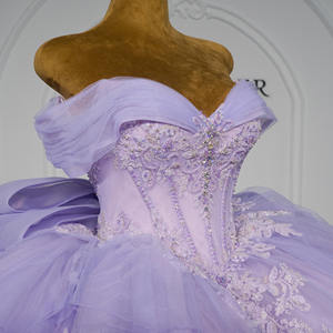 Xybb02-Pz Lavender Quinceanera <b>Ball</b> Gown Lace Applique Ruffled Chiffon <b>Glitter</b> Corset Dress Sweetheart Neck Vintage Formal - Product Image 6