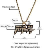 Collier pendentif lettre abrégé Hip Hop Double couleur noir CZ RHLM Real Hasta La Muerje