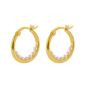 ROXI Moda, Último Diseño Minimalista, Pendientes de Aro con Perlas, Pendientes Grandes Creativos con Perlas - Product Image 2
