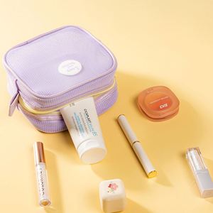 Sac à cosmétiques portable en maille avec fermeture éclair, pochette de rangement carrée pour maquillage, transparente, respirante, grande capacité - Product Image 4