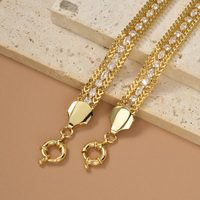 Bracelet gourmette plaqué or 18 carats personnalisable pour femme avec fermoir à ressort et zircons clairs pavés, chaîne épaisse