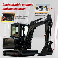 Prix promotionnel CE EPA EURO 5 Mini-excavatrice à moteur Kubota 3,5 tonnes pour usage domestique, petite pelle sur chenilles, excavatrices 1 tonne 2 tonnes