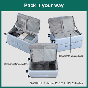 <span class=keywords><strong>Valise</strong></span> de voyage rigide en polycarbonate PC avec cadre en aluminium à ouverture latérale 1:9, compartiments profonds et sacs de rangement étanches détachables - Product Image 2
