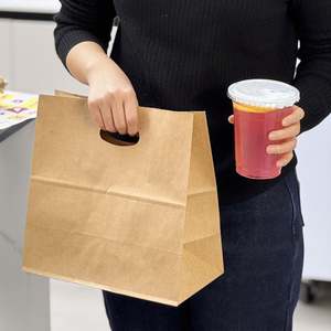 Custom Logo Printing Brown Kraft Eco-Friendly Biodegradable Restaurant Food Supermarket <b>Bags</b> with Die-Cut Handles - Product Image 5