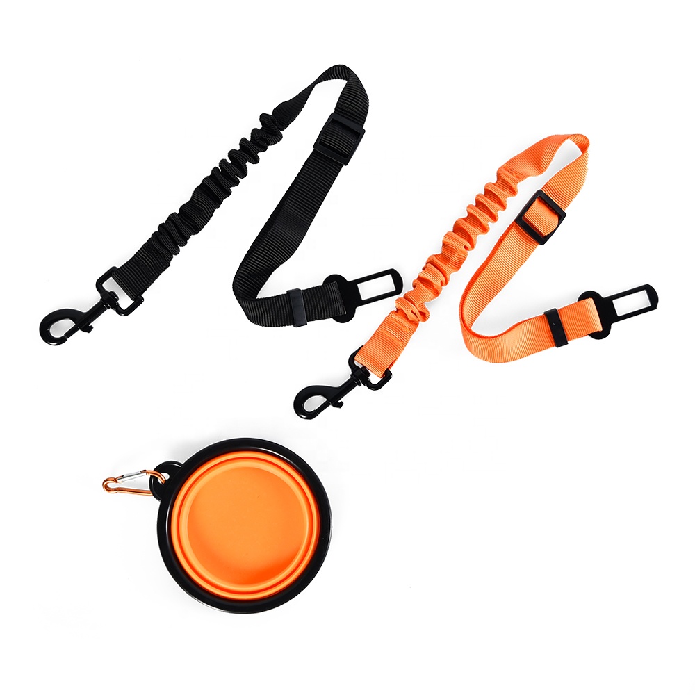 Зарубежная доставка, ремень безопасности для домашних животных, складная чаша в комплекте, регулируемый автомобильный ремень безопасности для собак