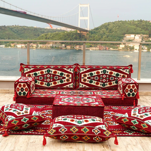 Sofá Cama Modular Tradicional Árabe Color Granate, Sofá Seccional Tapizado en Esponja con Brazos Cuadrados para Salas <span class=keywords><strong>de</strong></span> Estar <span class=keywords><strong>de</strong></span> Apartamentos - Product Image 2