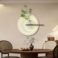 Peinture décorative murale 3D en grès avec plantes vertes hydroponiques suspendues et éclairage LED pour salon moderne