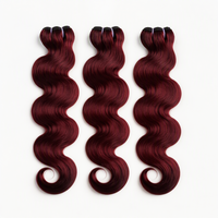 Paquetes de Cabello Virgen Remy Birmano 10A, Ondulado, 100% Cabello Humano, Color Borgoña Personalizado, Venta al Por Mayor