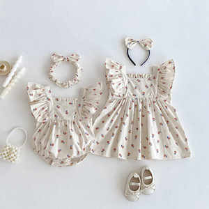 Conjunto de Macacão e Faixa de Cabelo para Bebê Menina Sisters Summer, Vestido Infantil Estampado Fino, Roupas Doces para Crianças - Product Image 3