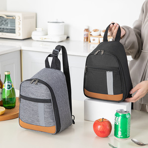 Sac à déjeuner isotherme à bandoulière en tissu Oxford, sac à dos portable pour les trajets quotidiens en extérieur, gris, noir, marron, bleu marine - Product Image 1