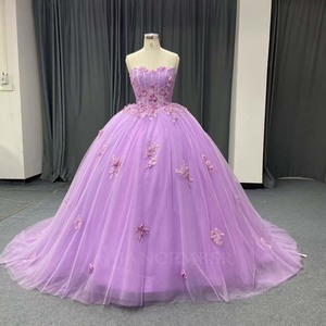 Robe de Quinceañera de luxe Lsany273, couleur lilas, sans bretelles, avec appliques florales 3D, tulle pailleté, robe de bal de princesse, Sweet 15 Jancember - Product Image 2
