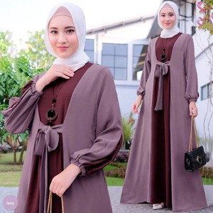 Abiti islamici manica lunga <span class=keywords><strong>abbigliamento</strong></span> donna di musulmani 2 colori abbinati con cintura 2025 stile Abaya tacchino - Product Image 1