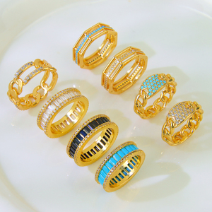 High Quality Gold Color Blue Zircon <b>Ring</b> Fashion 21k Gold Plated Designer Geometric <b>Rings</b> for Women <b>Wedding</b> Party - Product Image 5